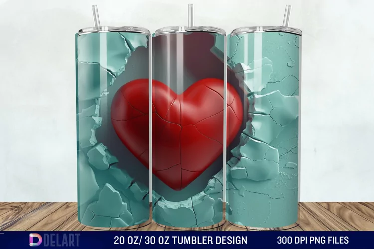 3D Inflated Heart Hole In A Wall Tumbler Wrap
