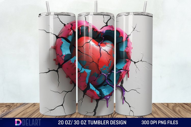 3D Inflated Heart Hole In A Wall Tumbler Wrap example image 1