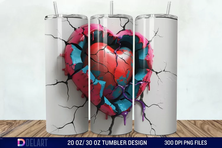 3D Inflated Heart Hole In A Wall Tumbler Wrap