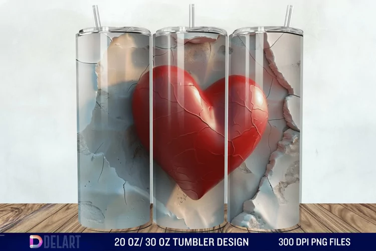 3D Inflated Heart Hole In A Wall Tumbler Wrap