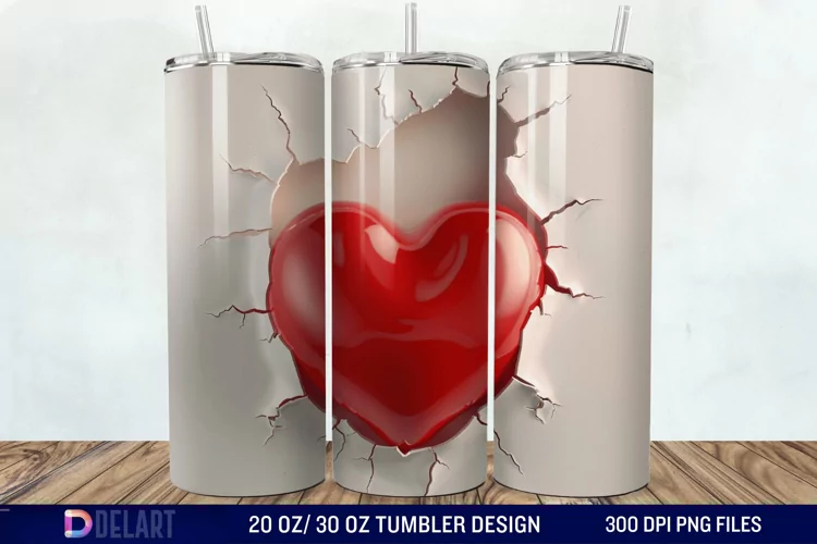 3D Inflated Heart Hole In A Wall Tumbler Wrap