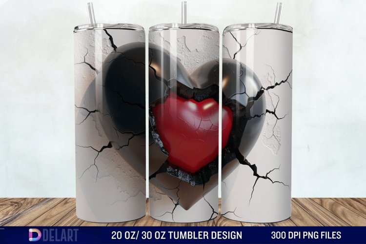 3D Inflated Heart Hole In A Wall Tumbler Wrap example image 1