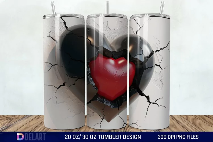 3D Inflated Heart Hole In A Wall Tumbler Wrap