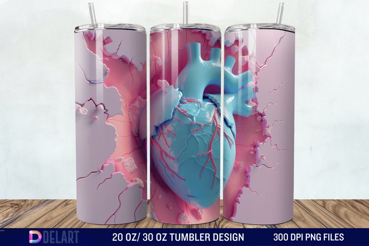 3D Inflated Heart Hole In A Wall Tumbler Wrap example image 1