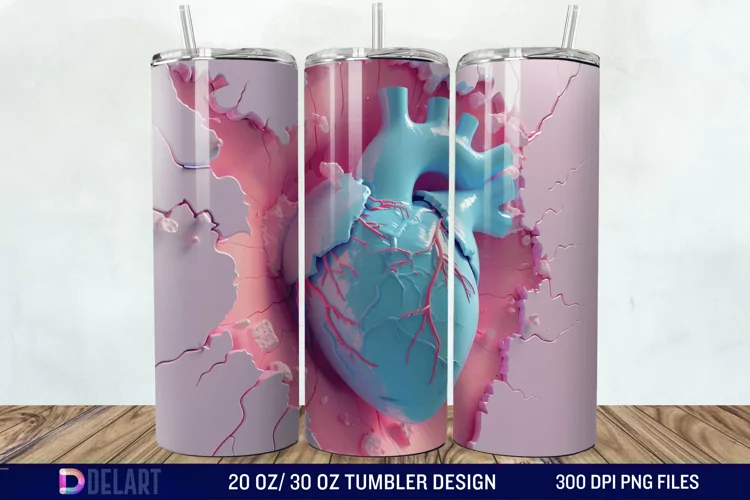 3D Inflated Heart Hole In A Wall Tumbler Wrap