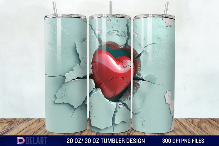 3D Inflated Heart Hole In A Wall Tumbler Wrap example image 1