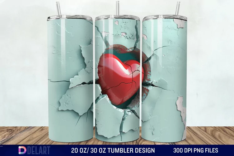 3D Inflated Heart Hole In A Wall Tumbler Wrap