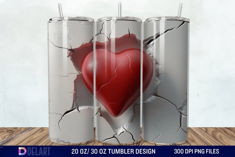 3D Inflated Heart Hole In A Wall Tumbler Wrap example image 1