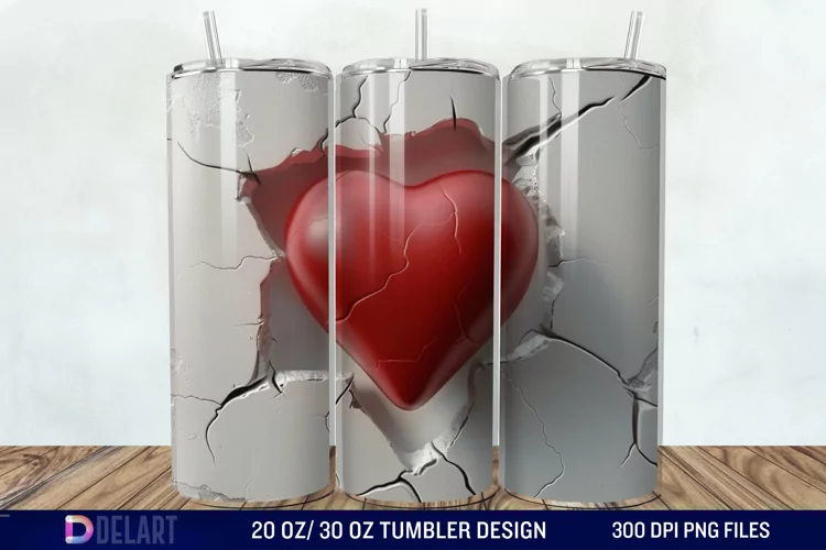 3D Inflated Heart Hole In A Wall Tumbler Wrap