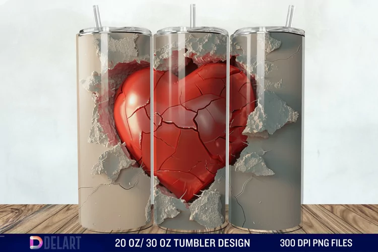 3D Inflated Heart Hole In A Wall Tumbler Wrap