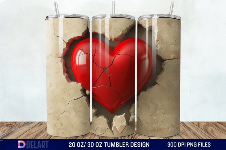 3D Inflated Heart Hole In A Wall Tumbler Wrap example image 1