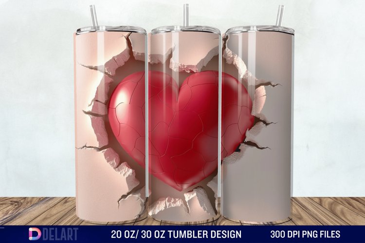 3D Inflated Heart Hole In A Wall Tumbler Wrap example image 1