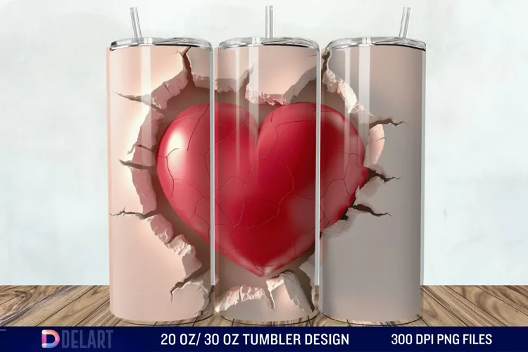 3D Inflated Heart Hole In A Wall Tumbler Wrap