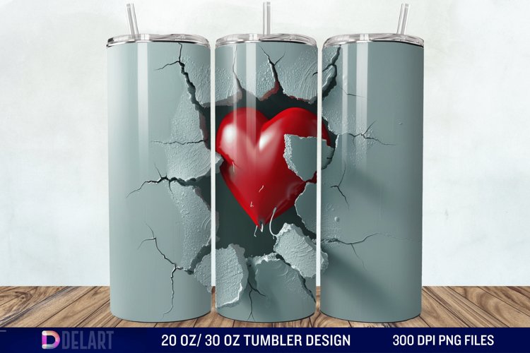 3D Inflated Heart Hole In A Wall Tumbler Wrap example image 1