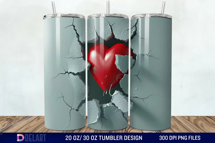 3D Inflated Heart Hole In A Wall Tumbler Wrap