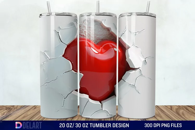 3D Inflated Heart Hole In A Wall Tumbler Wrap