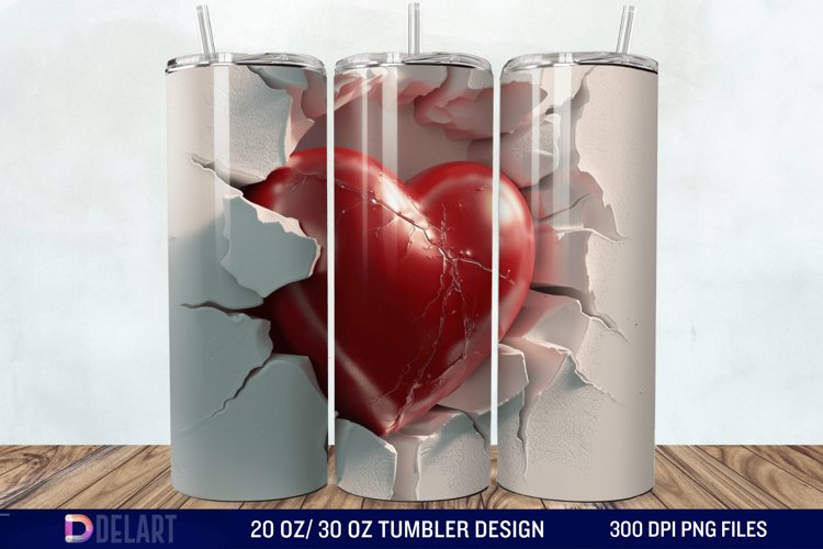 3D Inflated Heart Hole In A Wall Tumbler Wrap example image 1