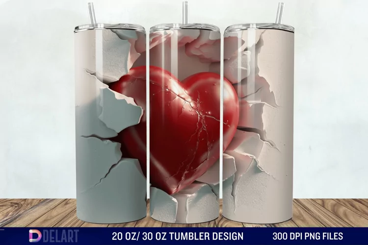 3D Inflated Heart Hole In A Wall Tumbler Wrap
