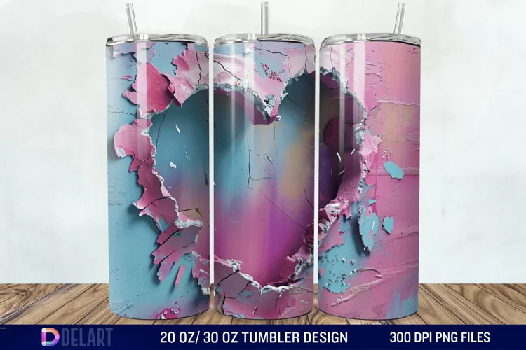 3D Inflated Heart Hole In A Wall Tumbler Wrap