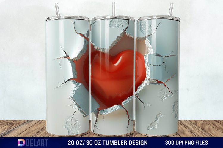 3D Inflated Heart Hole In A Wall Tumbler Wrap example image 1