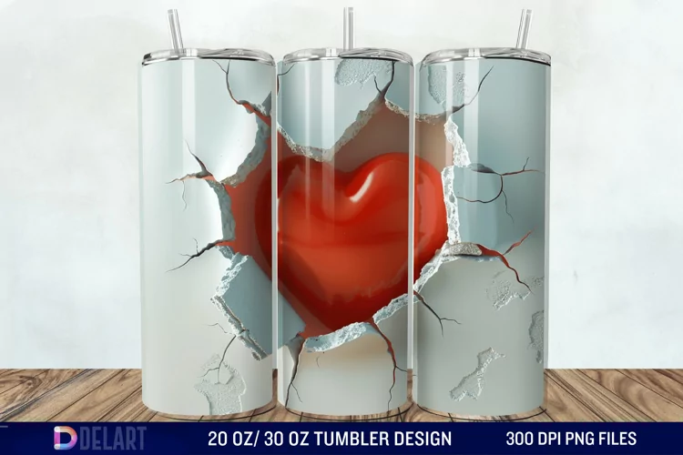 3D Inflated Heart Hole In A Wall Tumbler Wrap
