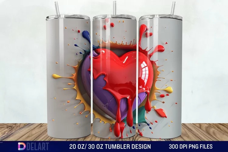 3D Inflated Heart Hole In A Wall Tumbler Wrap