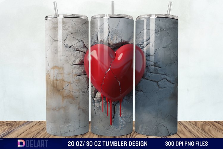 3D Inflated Heart Hole In A Wall Tumbler Wrap example image 1