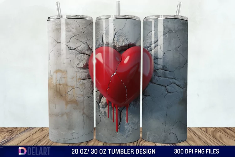 3D Inflated Heart Hole In A Wall Tumbler Wrap