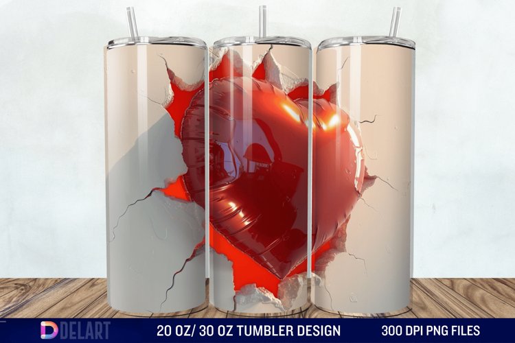 3D Inflated Heart Hole In A Wall Tumbler Wrap example image 1