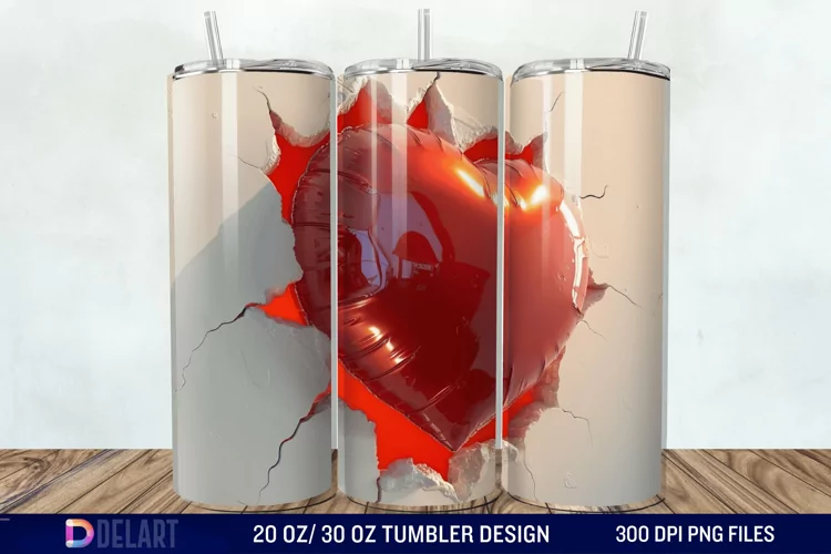 3D Inflated Heart Hole In A Wall Tumbler Wrap