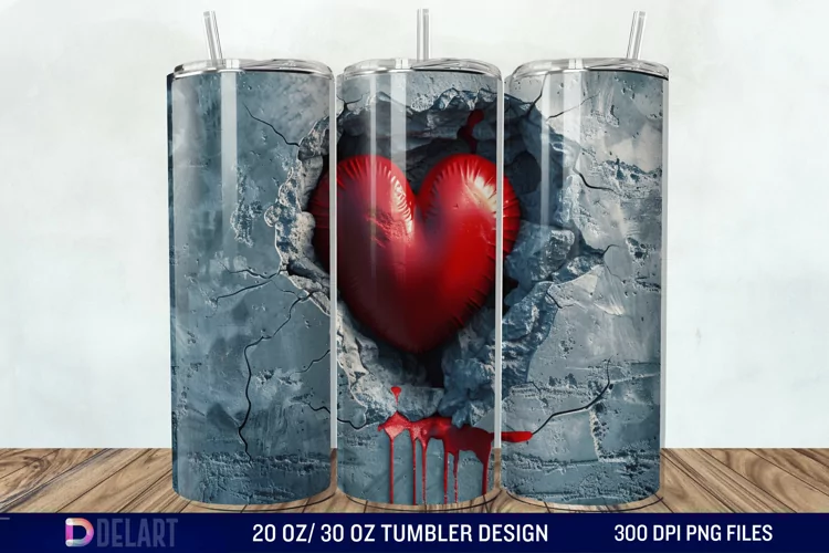 3D Inflated Heart Hole In A Wall Tumbler Wrap