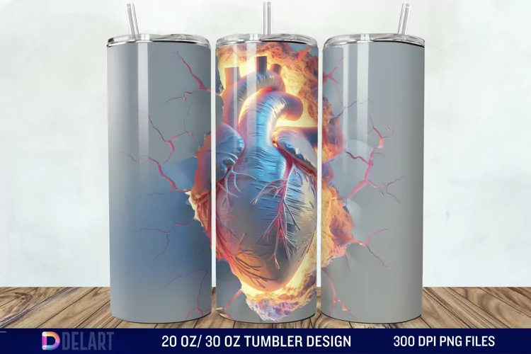 3D Inflated Heart Hole In A Wall Tumbler Wrap