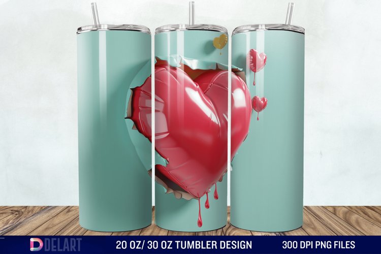 3D Inflated Heart Hole In A Wall Tumbler Wrap example image 1