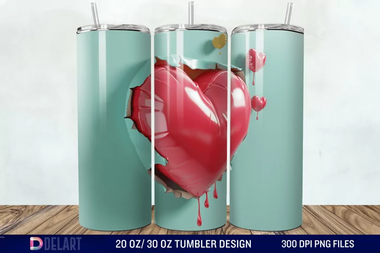 3D Inflated Heart Hole In A Wall Tumbler Wrap