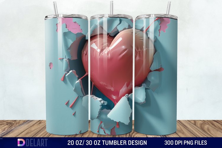 3D Inflated Heart Hole In A Wall Tumbler Wrap example image 1