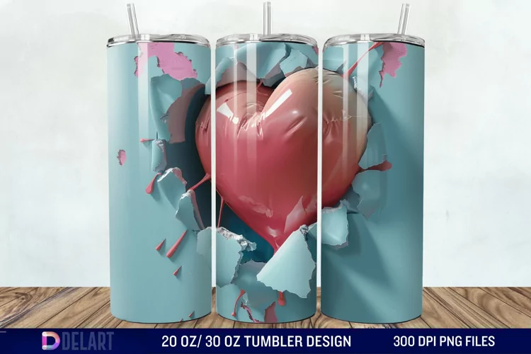 3D Inflated Heart Hole In A Wall Tumbler Wrap