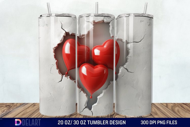 3D Inflated Heart Hole In A Wall Tumbler Wrap example image 1