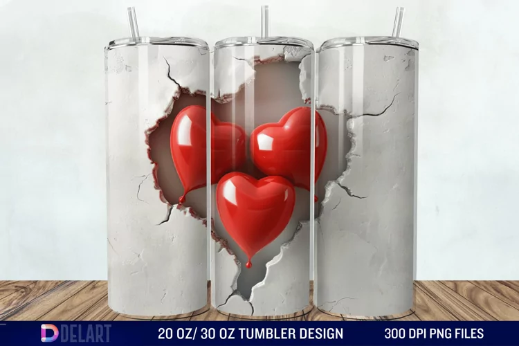 3D Inflated Heart Hole In A Wall Tumbler Wrap