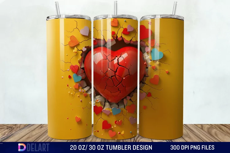 3D Inflated Heart Hole In A Wall Tumbler Wrap
