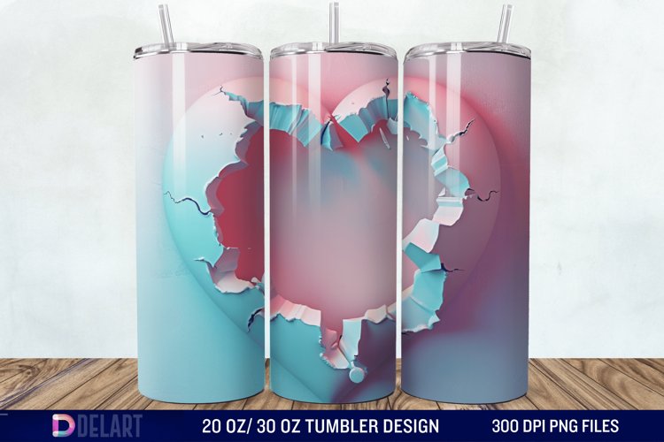3D Inflated Heart Hole In A Wall Tumbler Wrap example image 1