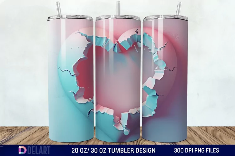 3D Inflated Heart Hole In A Wall Tumbler Wrap