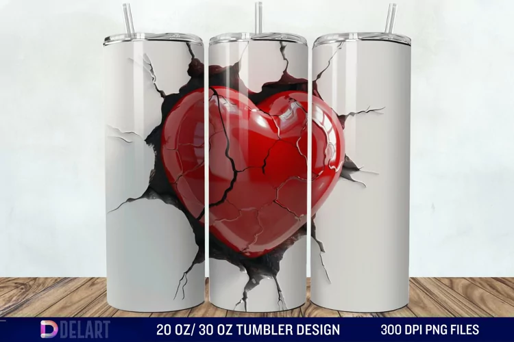 3D Inflated Heart Hole In A Wall Tumbler Wrap