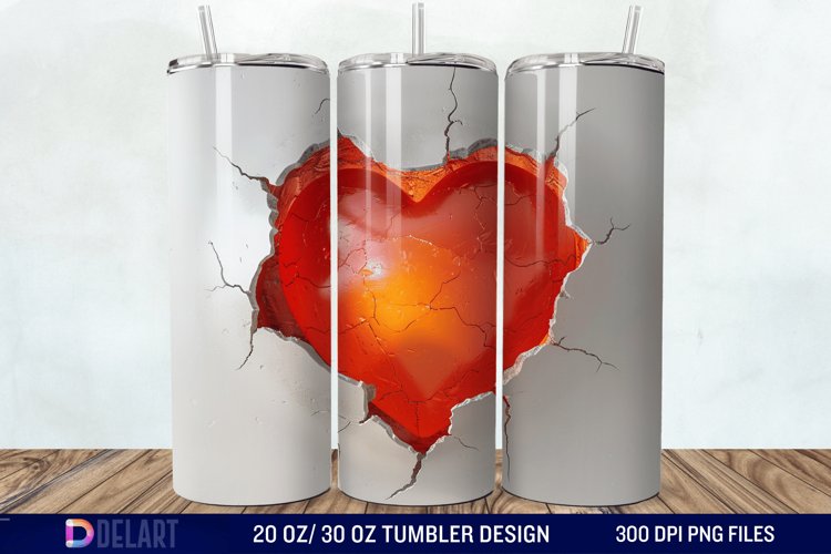 3D Inflated Heart Hole In A Wall Tumbler Wrap example image 1