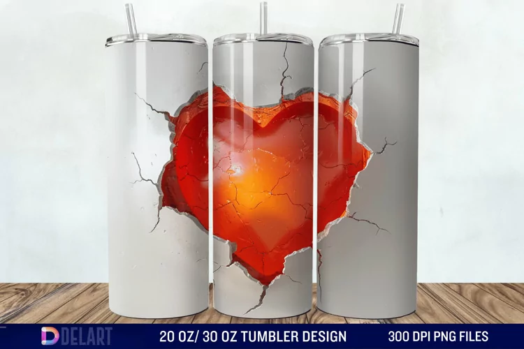 3D Inflated Heart Hole In A Wall Tumbler Wrap