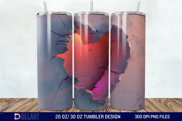 3D Inflated Heart Hole In A Wall Tumbler Wrap example image 1