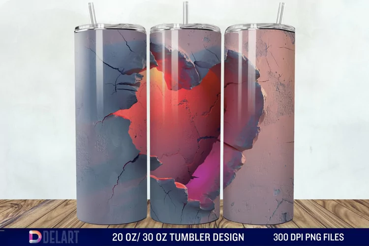 3D Inflated Heart Hole In A Wall Tumbler Wrap