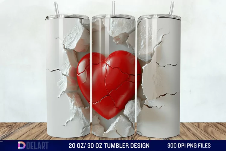 3D Inflated Heart Hole In A Wall Tumbler Wrap
