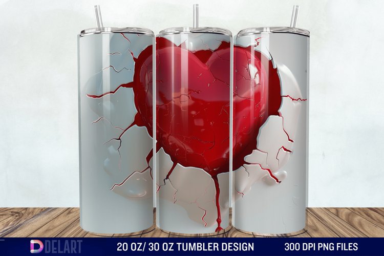 3D Inflated Heart Hole In A Wall Tumbler Wrap example image 1