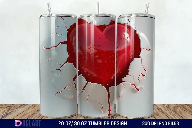 3D Inflated Heart Hole In A Wall Tumbler Wrap