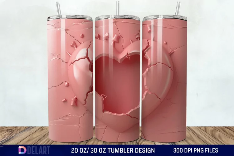 3D Inflated Heart Hole In A Wall Tumbler Wrap